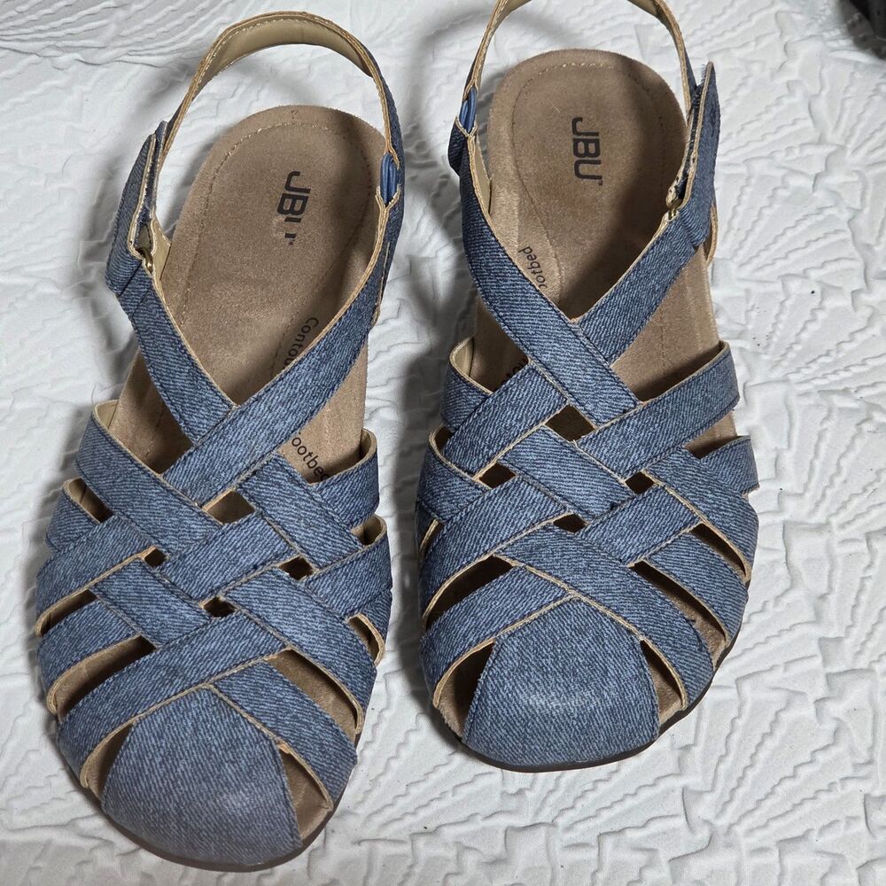 JBU Bonnie Encore Fisherman Sandals Woven Blue Close Toe Granola Girl Wmns Sz 9M
